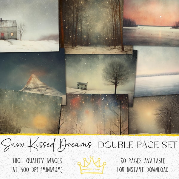 Snow Kissed Dreams: 20 Double Pages for Junk Journaling! Festive Printable Papers via Instant Download!  Personal and Commerical Use!