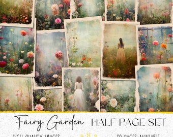 Mystical Fairy Garden Junk Journaling halve paginaset: 20 afdrukbare papieren, perfect voor een grillige en betoverende ervaring!