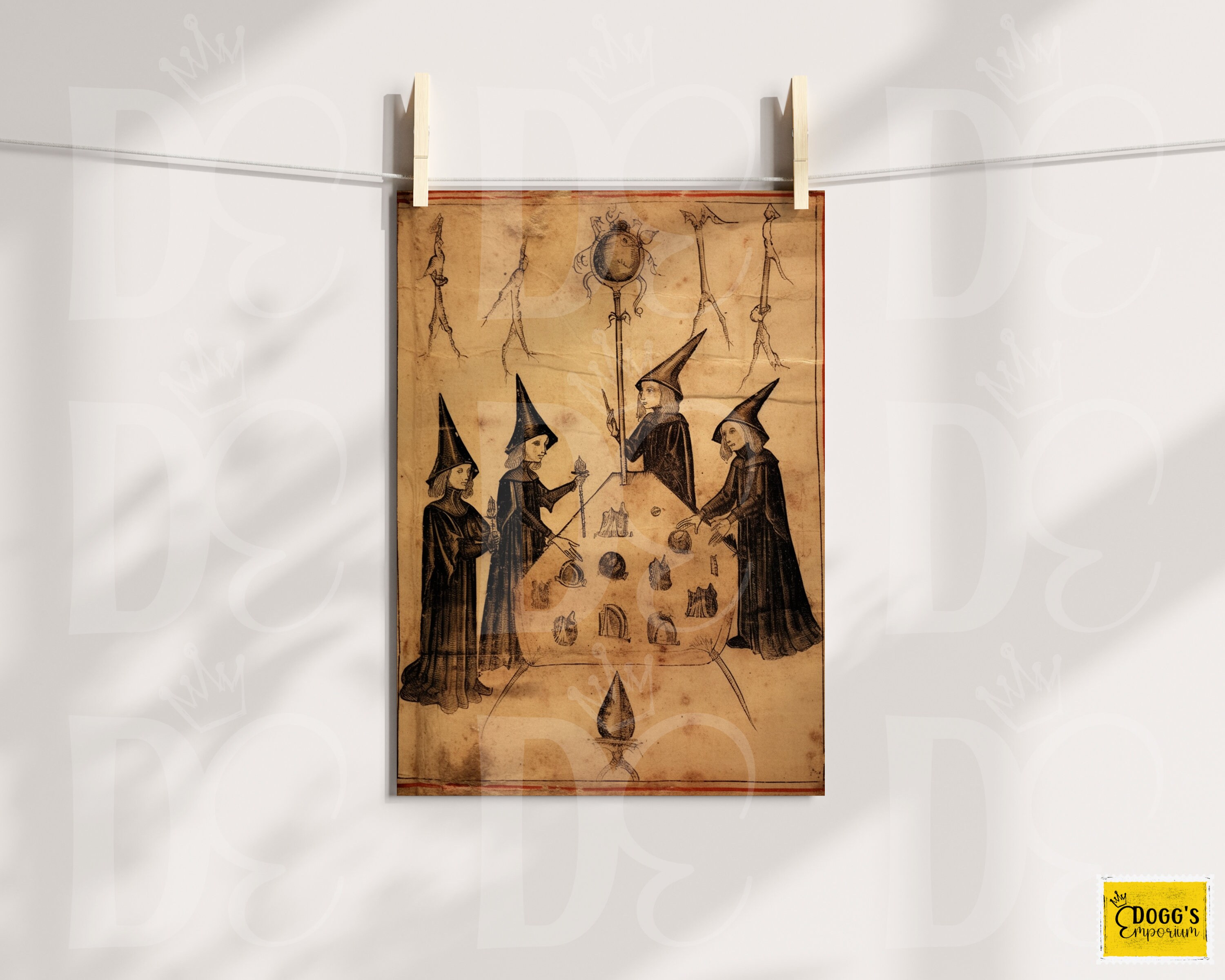 Witches Medieval Illustrations A4 Digital Papers Vintage Junk Journal Scrapbooking Printable ...