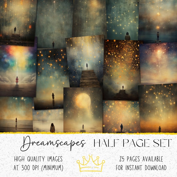 Dreamscapes Half Pages for Junk Journaling - A Magical Set of 25 Half Papers for Junk Journaling via Instant Download! Commercial Use!