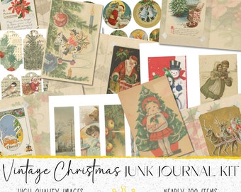 Vintage Christmas Junk Journal Kit - 40 Pages, ATC Cards, Bookmarks, Tags & More! Printable Papers for Scrapbooking via INSTANT Download!