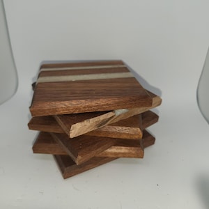 Hardwood Coaster Set with Epoxy Accent, Real Wood, Handmade Coasters, Epoxy with Wood Coasters