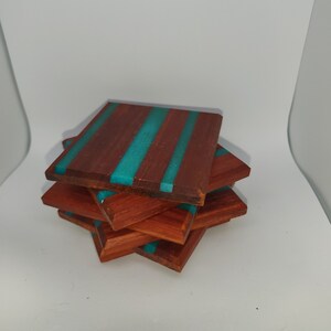 Hardwood Coaster Set with Epoxy Accent, Real Wood, Handmade Coasters, Epoxy with Wood Coasters