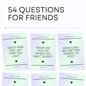 Vragen voor vrienden | 54 gespreksstarters voor vrienden | BFF kaartspel printable | Partyspel over vriendschap | Kaartendeck vriendinnen