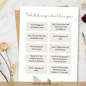 Hochzeitsherausforderung | Eisbrecher-Spiel für Hochzeiten, Junggesellenabschiede | Bearbeitbare Canva-Vorlage | Gesprächskartenspiel zur Brautparty