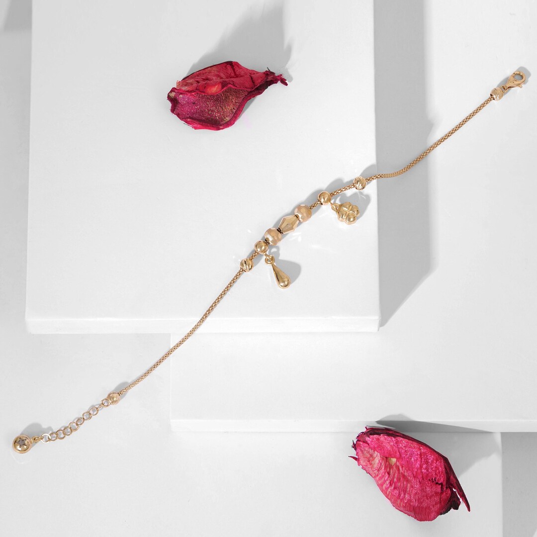 Solid Gold Charm Bracelet 14K Real Gold Beaded Bracelet for Etsy