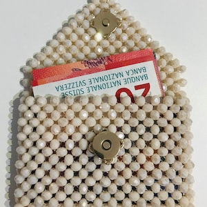 Cartera de mujer pequeña con cuentas, mini cartera linda, monedero minimalista con cuentas, monedero de monedas con cuentas, cartera de monedero con cuentas, titular de la tarjeta, cartera de cuentas de cristal