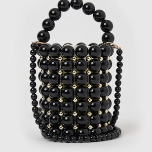 Pearl Wedding Handbag,Black Beaded Bridal Pearl Purse,Pearl Evening Bag, Faux Pearl Bead Bag,Beaded Bag,Luxury Beaded Bag,Pearl Beaded Bag