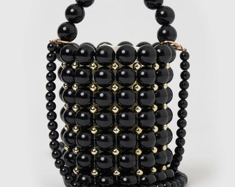 Bolso de boda de perlas, bolso de perlas nupciales con cuentas negras, bolso de noche de perlas, bolso de cuentas de perlas falsas, bolso con cuentas, bolso con cuentas de lujo, bolso con cuentas de perlas