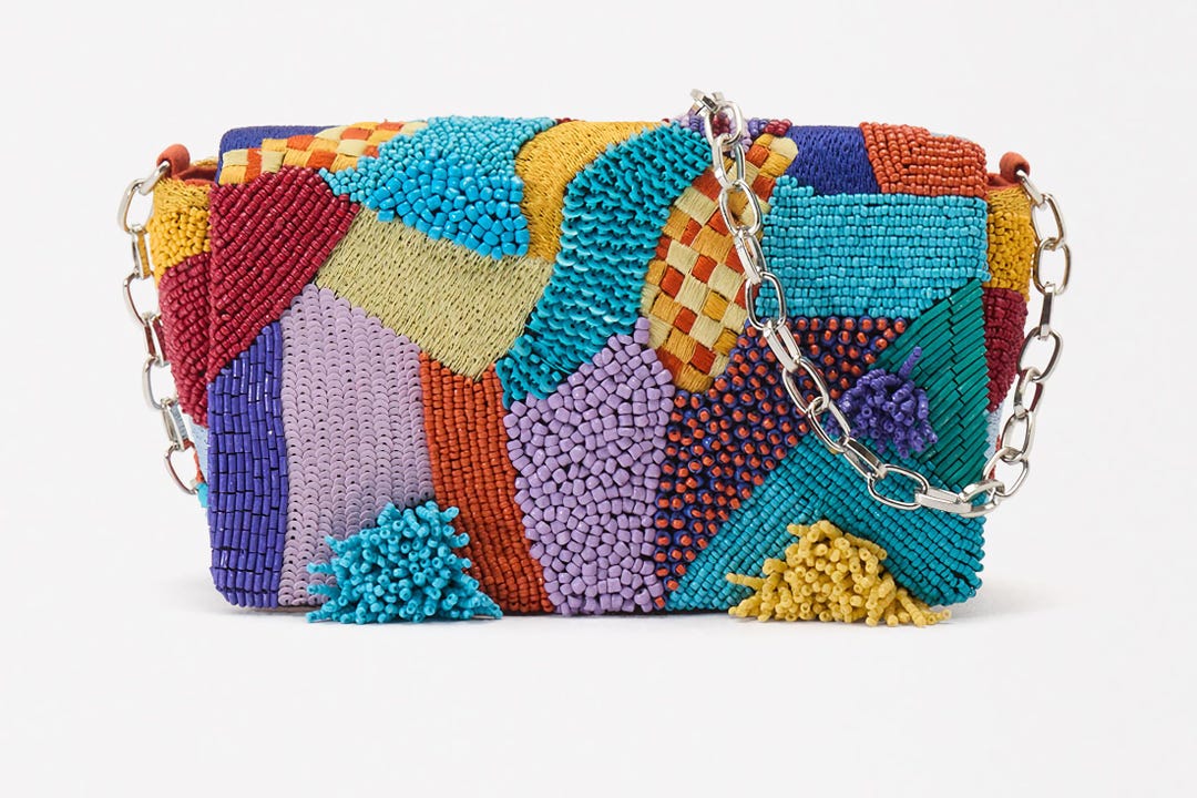 Multi Floral Leaves Beaded Bag main image 1