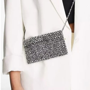 Crystal Beaded Bag,Beaded Bag,Bead Bag, Beaded Shoulder Bag,Top Handle Bags,Women's Bead Bag,Women's handbags,Bridal Pearl,Luxury Beaded Bag