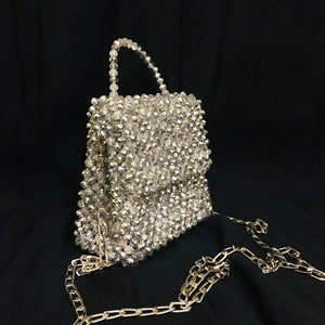 Crystal Beaded Bag,Beaded Bag,Bead Bag, Beaded Shoulder Bag,Top Handle Bags,Women's Bead Bag,Women's handbags,Bridal Pearl,Luxury Beaded Bag