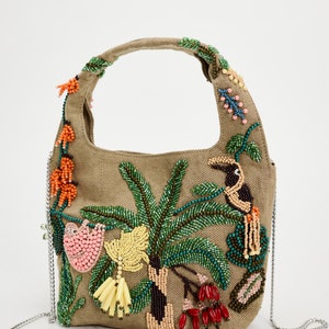 Double Side Beaded Bag,Flower Beaded Bag,Beaded Clutch Purse,Bead Small Bag,Floral Beaded Clutch,Evening Bag,Party Bag,Beaded Shoulder Bag zdjęcie 4