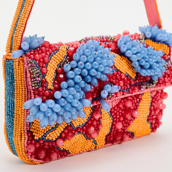 Double Side Beaded Bag,Flower Beaded Bag,Beaded Clutch Purse,Bead Small Bag,Floral Beaded Clutch,Evening Bag,Party Bag,Beaded Shoulder Bag
