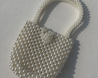 Pearl Wedding Handbag,Cream Beaded Bridal Pearl Purse,Pearl Evening Bag, Faux Pearl Bead Bag,Beaded Bag,Luxury Beaded Bag,Pearl Beaded Bag