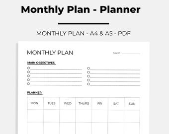 Monthly Plan Printable - Monthly Task List Printable - Productivity Planner - Monthly Planner - To Do List Template - Instant Download PDF