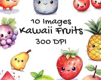 Akvarell Kawaii Frukt Clipart: Sommarfrukter (Direkt Nedladdning)