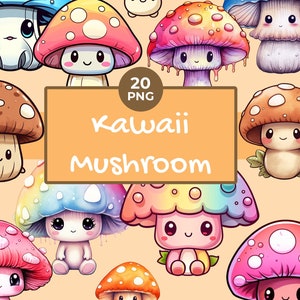 Aquarell Kawaii Pilz Clipart - Pastell Kawaii Pilz - süße Pilz Clipart - kommerzielle Nutzung - Instant Download - 300 DPI - 20 PNG