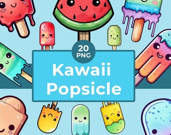 Watercolor Kawaii Popsicle Clipart – 20 PNG Stickers (Commercial Use)