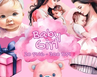Watercolor Baby Shower Clipart: 20 PNG Images (300 DPI)