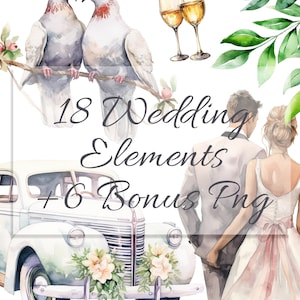 Clipart mariage aquarelle - Clipart mariage - éléments de mariage - pour faire votre faire-part de mariage - verdure - usage Commercial - 300 DPI