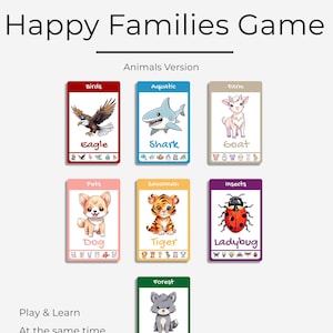 Gioco Famiglie Felici - Gioco 7 Famiglie - Gioco di carte - Asilo nido - Gioca e impara - Gioco per bambini - Download istantaneo - Versione Animali