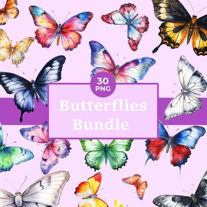 Watercolor Butterflies Clipart - Bundle of Butterflies - Butterfly Clipart - Commercial Use - Instant Download - 300 DPI - No Background