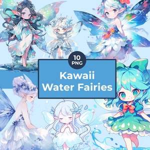 Kawaii Water Fairies Clipart Bundle - Water Fairy - Anime / Manga Version - Cute Fairies PNG - Watercolor - Cute Clipart - Commercial Use