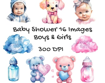 Watercolor Baby Shower Clipart – Cute PNG Images (Instant Download)