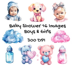 Watercolor Baby Shower Clipart - Cute Images for Baby Shower - Perfect for making invitations - Baby Boy - Baby Girl - Instant Download
