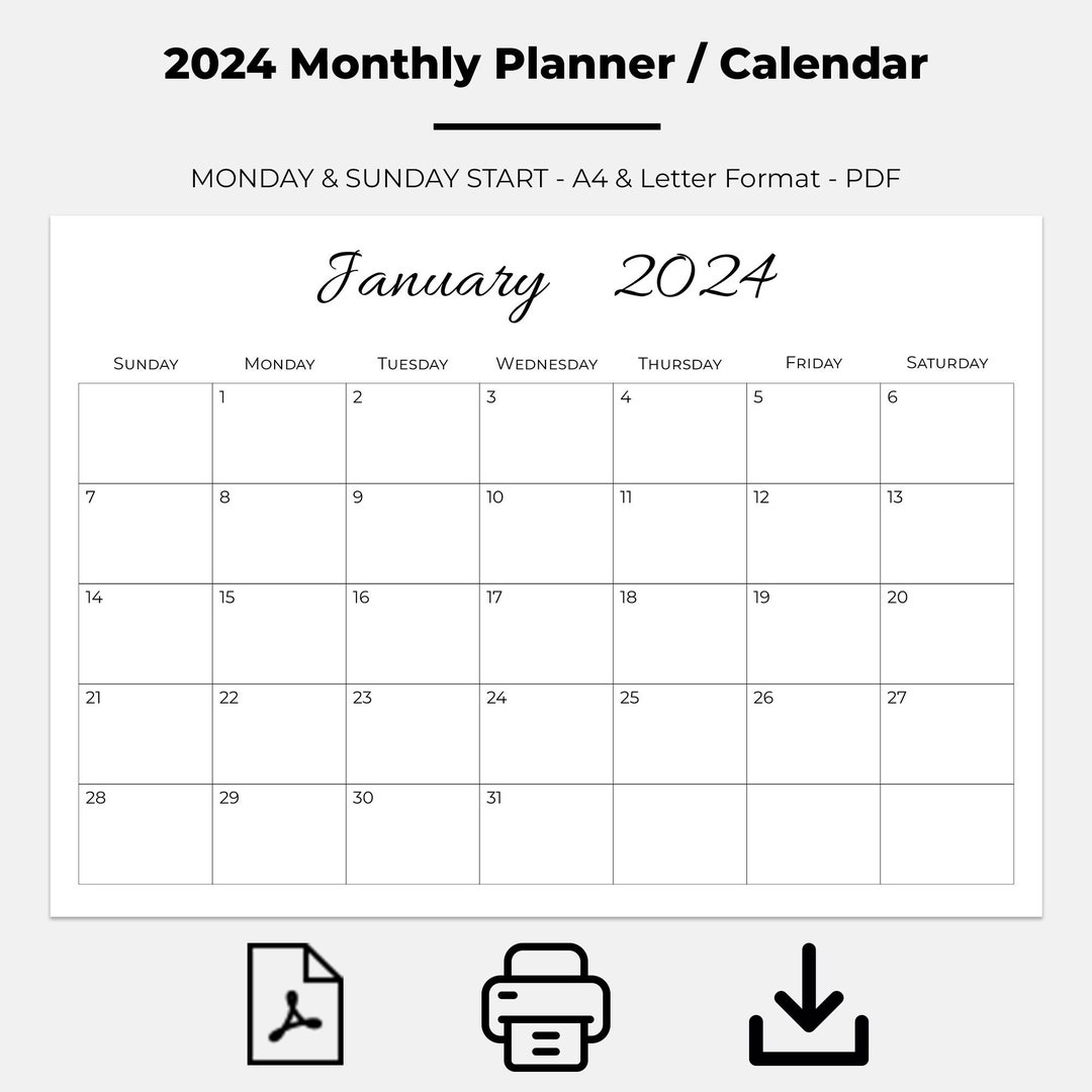 2024 Monthly Calendar 2024 Printable Monthly Planner Landscape Sunday 2024 Monthly Calendar 2024 Printable Monthly Planner Landscape Sunday