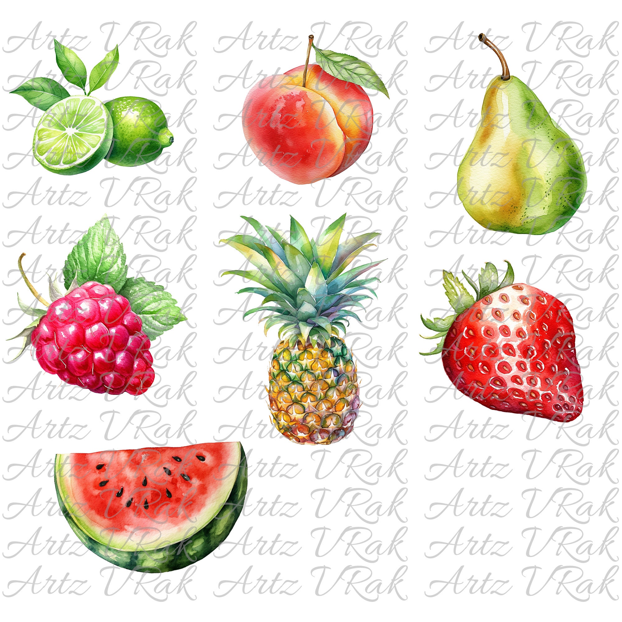 Watercolor Fruits Clipart Cute Fruits Clipart Summer Fruits Clipart ...