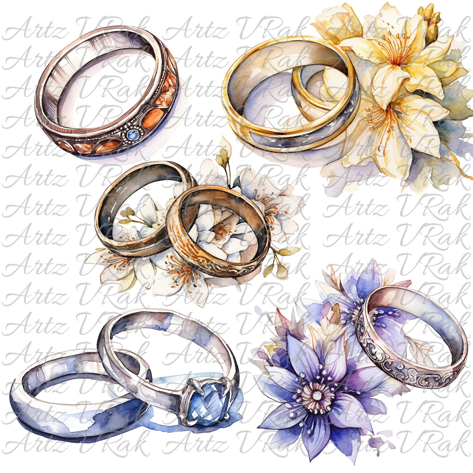 Watercolor Wedding Bands Clipart - Rings Clipart - Wedding Rings ...