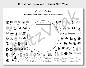 Nail Art Übungsblatt - Weihnachten | Neujahr | Digitaler Download | Drücken Sie auf die Nägel