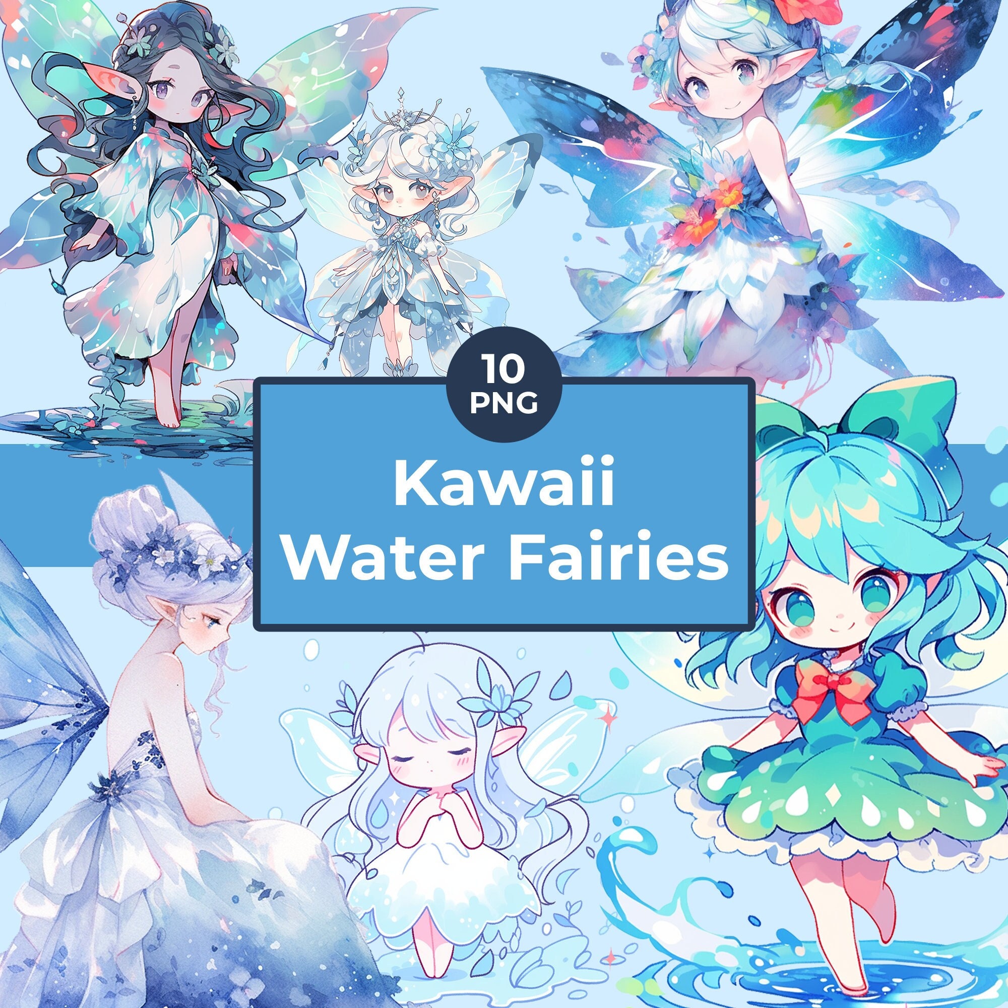 Kawaii Water Fairies Clipart Bundle Water Fairy Anime / Manga Version Cute  Fairies PNG Watercolor Cute Clipart Commercial Use - Etsy