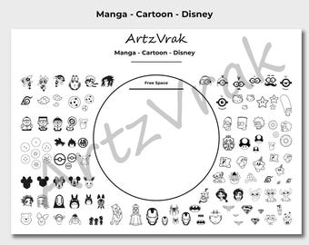 Feuille d'exercices pour la création d'ongles - Manga dessin animé Disney | Téléchargement numérique | A4 imprimable