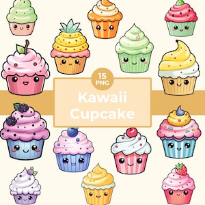 Pastel Color Kawaii Cupcakes Clipart - Pastel Color Cute Cupcakes Clipart - Pegatinas imprimibles - Descarga instantánea - Uso comercial
