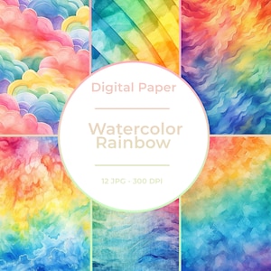 Colorful Background - Watercolor Rainbow Digital Paper Clipart - Multicolour Paper - Scrapbook - Printable Pattern - Instant Download