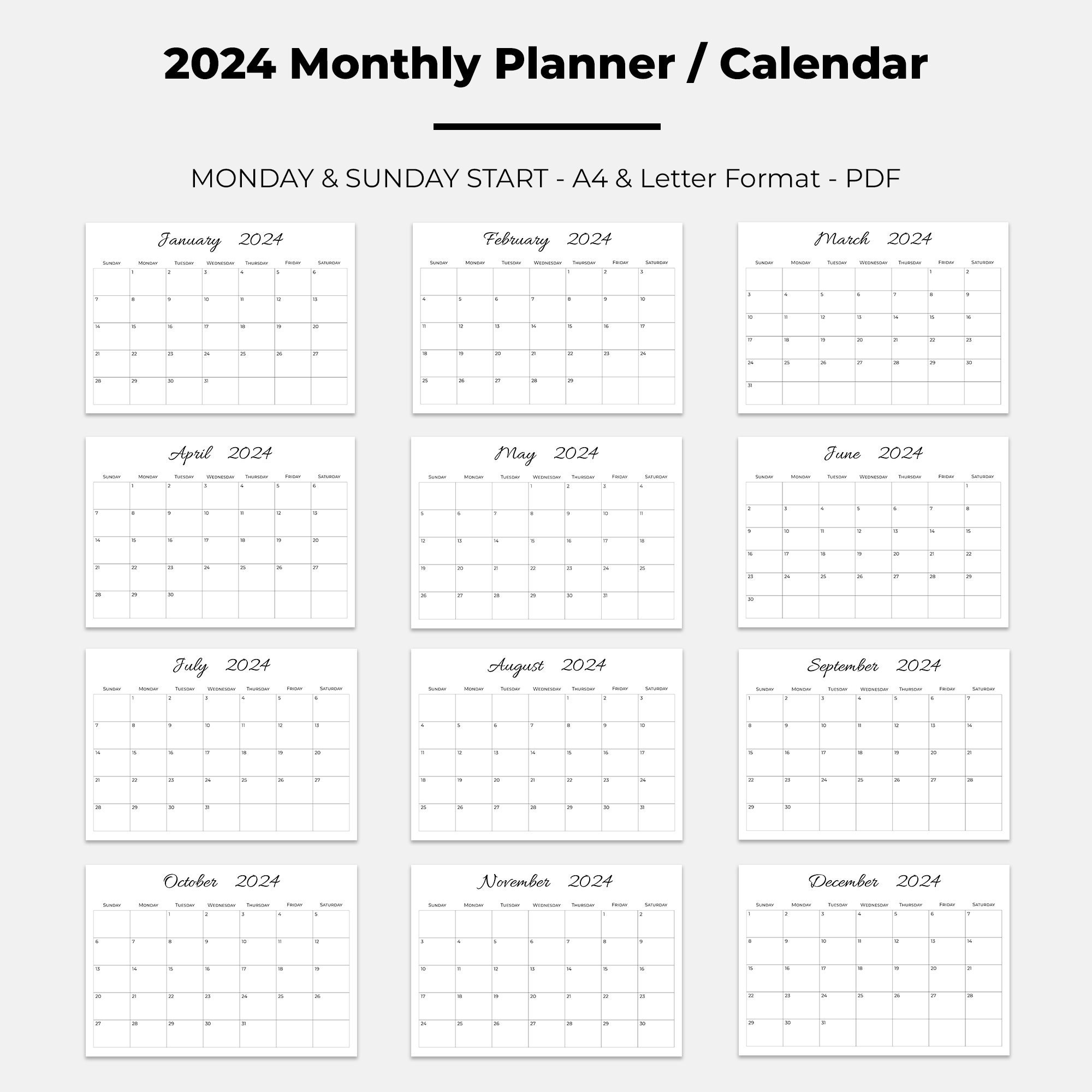2024 Monthly Calendar 2024 Printable Monthly Planner Landscape Sunday 2024 Monthly Calendar 2024 Printable Monthly Planner Landscape Sunday