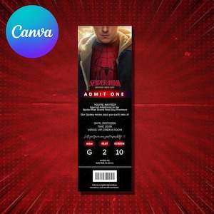 Puede incluir: Una invitación rectangular para la película Spider-Man Brand New Day con un personaje en traje rojo y negro con sudadera. El texto dice ADMIT ONE, fecha 29/07/2026, hora 20:00, lugar VIP CINEMA ROOM, fila G, asiento 2, pantalla 10, clasificación PG.
