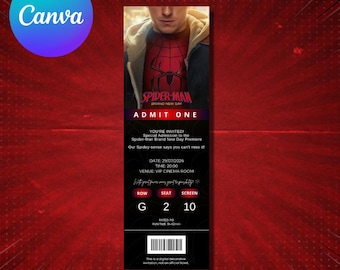 Spider-Man Brand New Day Editable Movie Ticket Template, Superhero Cinema Party Invitation Digital Download