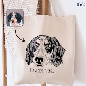 Pet Portrait Bag Using Photo, Custom Bag, Tote Bags, Bag Shoulder, Travel Bag, Travelling Bag, Dog Portrait Bag, Dog Lover Gift, Canvas Tote