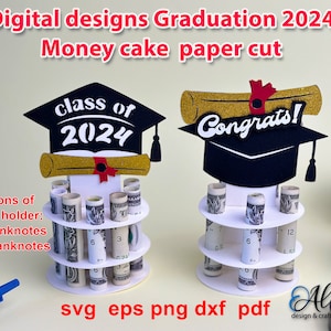 Regalos de graduación para ella o él / Plantillas digitales Titular de pastel de dinero Graduación Svg / Titular de dinero en efectivo de graduación 2024 Regalo para él o ella