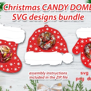 Santa Hat, Mitten and Santa Sock Candy Holder Svg Ornaments| Christmas Candy Dome SVG| Favor Box Templates| Cricut Project Svg Cutting Files
