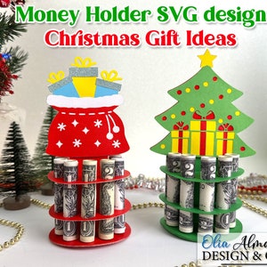Weihnachten Geld Kuchen Halter SVG| Weihnachtsgeldbörse | Diy Geschenkideen für Ihn| Geldscheinhalter Ornament mit Weihnachtsbaum, Santa Sack