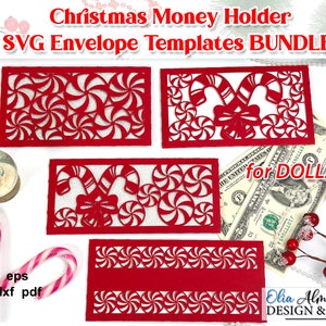 Arquivo de corte de carteira de dinheiro de Natal, envelopes de dinheiro para ele ou ela, porta-dinheiro de Natal Svg | Modelos de envelope, papel faça você mesmo por dólar