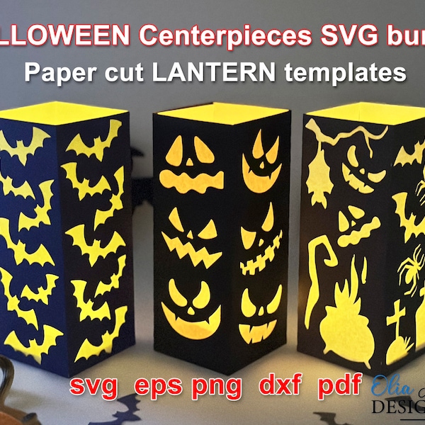 Paper cut Centerpieces or Luminary led Lanterns SVG Templates for Halloween decor. DIY Home Decoration. Halloween Svg Files For Cricut.
