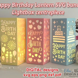 Centrotavola o lanterne luminose a LED Modelli DIGITALI per decorazioni di compleanno. Idee regalo di compleanno fai da te per lui o lei, Lightbox di carta tagliata
