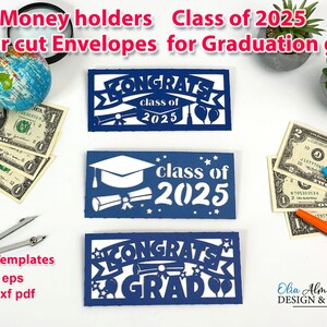 Digitale SVG-Vorlagen für die Graduierung der Geldtasche, Klasse von 2025, Abschlussfeier der Geschenke für Sie, Ihn, DIY Papierschnitt Geldhalter, Glückwunschgeschenke SVG