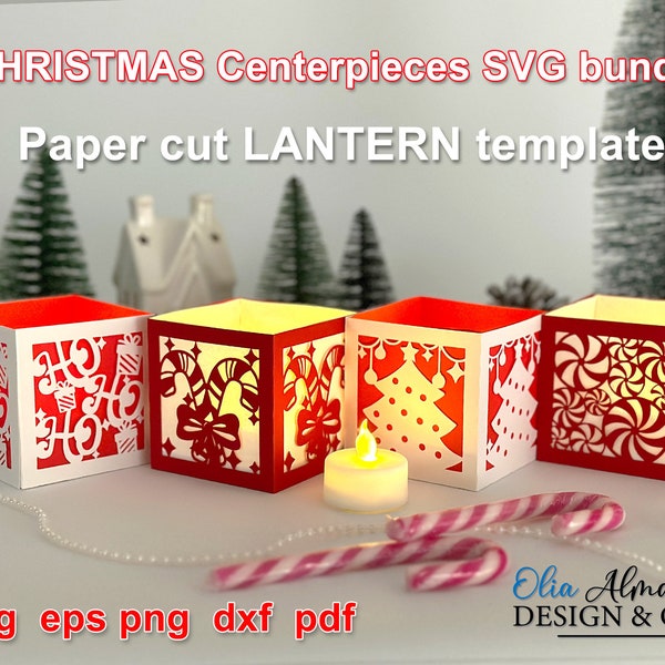 Paper cut Centerpieces or Luminary led Lanterns SVG Templates for Christmas decor. DIY Home Decoration for table. Svg Files For Cricut.